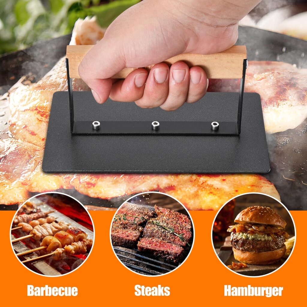 bodkar Smash Burger Press 6 inch, Round Burger Smasher Grill Press for Griddle Bacon Press Meat Steak Press with Wood Handle