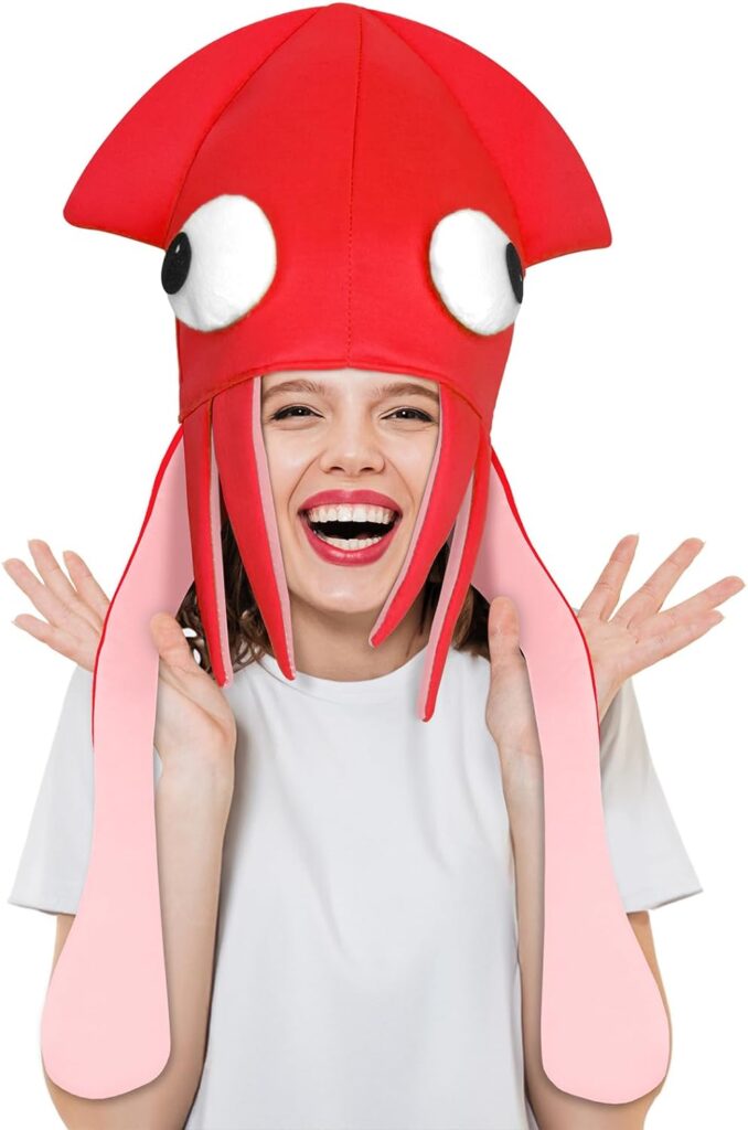 COZYMATE Funny Hats for Adults Squid Octopus Hat for Halloween Christmas Food Costume Party Supplies COZYMATE Funny Hats for Adults Squid Octopus Hat for Halloween Christmas Food Costume Party Supplies