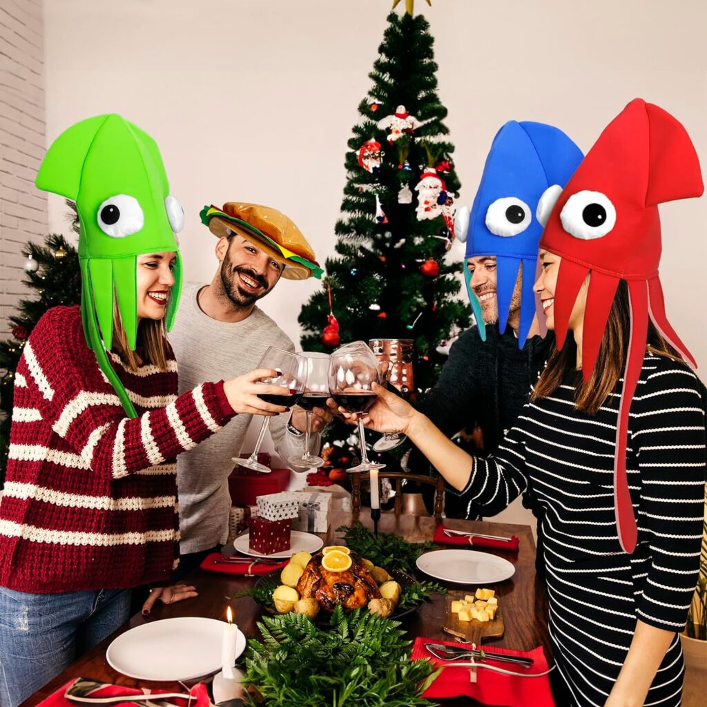 COZYMATE Funny Hats for Adults Squid Octopus Hat for Halloween Christmas Food Costume Party Supplies COZYMATE Funny Hats for Adults Squid Octopus Hat for Halloween Christmas Food Costume Party Supplies