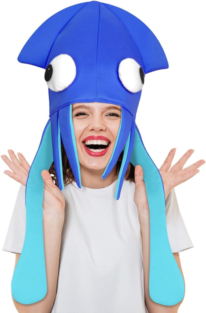 COZYMATE Funny Hats for Adults Squid Octopus Hat for Halloween Christmas Food Costume Party Supplies COZYMATE Funny Hats for Adults Squid Octopus Hat for Halloween Christmas Food Costume Party Supplies