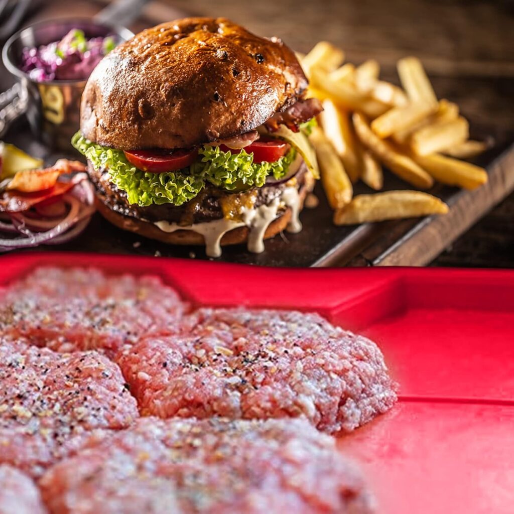 Mekek 7 in 1 Hamburger Silicone Mold, Non-Stick Food Grade Hexagonal Hamburger Patty Maker Press, Shape,  Freeze Container