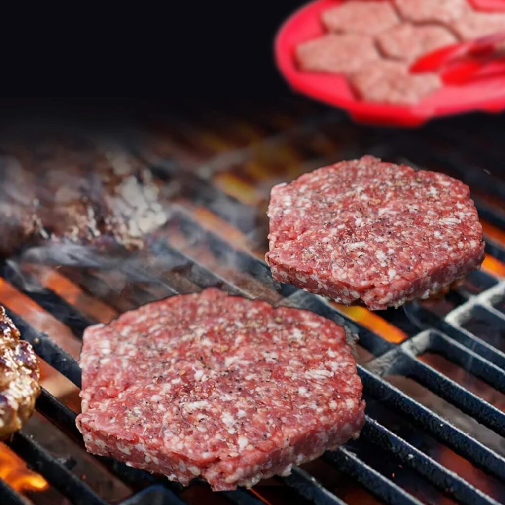 Mekek 7 in 1 Hamburger Silicone Mold, Non-Stick Food Grade Hexagonal Hamburger Patty Maker Press, Shape,  Freeze Container