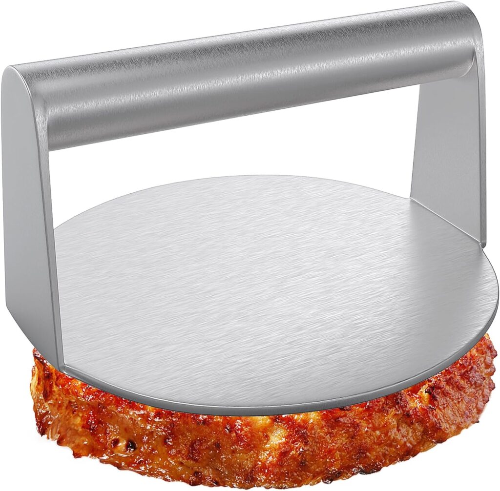 PMYEK Smash Burger Press, 5.5inch Round Non-Stick Stainless Steel Burger Press Professional Burger Smasher for Griddle, Professional Griddle