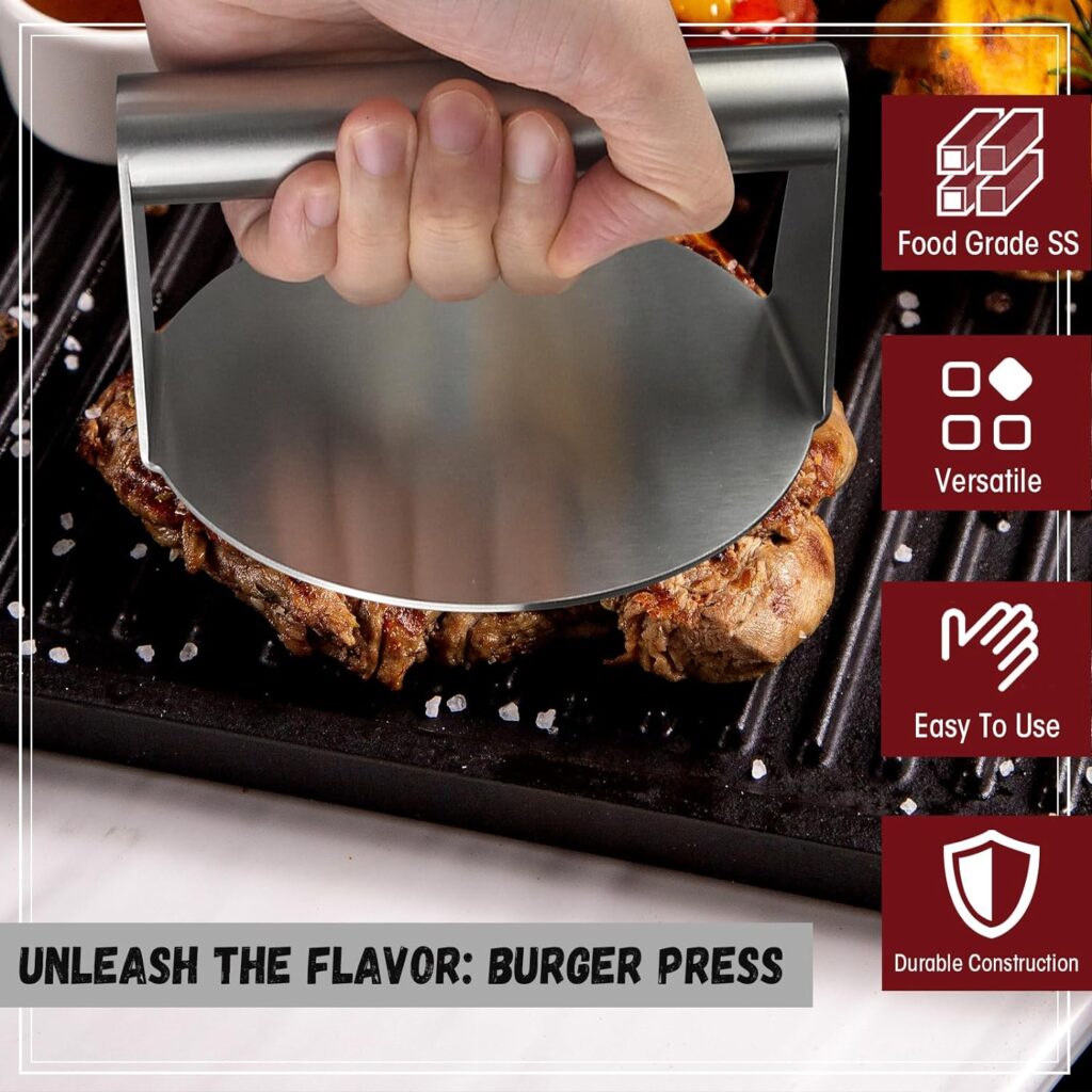 PMYEK Smash Burger Press, 5.5inch Round Non-Stick Stainless Steel Burger Press Professional Burger Smasher for Griddle, Professional Griddle