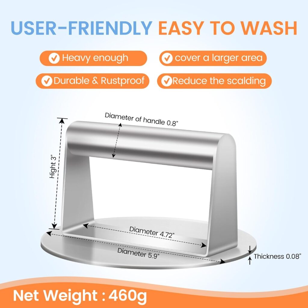 Ricpwit Smash Burger Press, 5.9 inch Round Hamburger Press, Upgrade Burger Press with Premium Stainless Steel Burger Smasher for Griddle Cooking