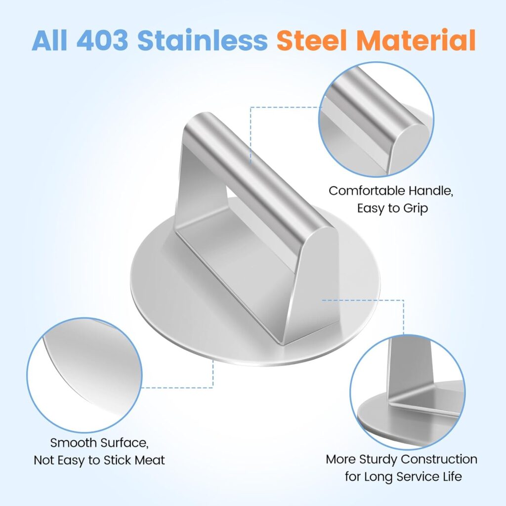 Ricpwit Smash Burger Press, 5.9 inch Round Hamburger Press, Upgrade Burger Press with Premium Stainless Steel Burger Smasher for Griddle Cooking