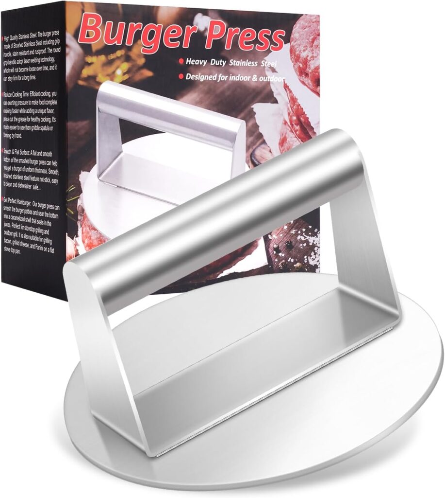 Ricpwit Smash Burger Press, 5.9 inch Round Hamburger Press, Upgrade Burger Press with Premium Stainless Steel Burger Smasher for Griddle Cooking