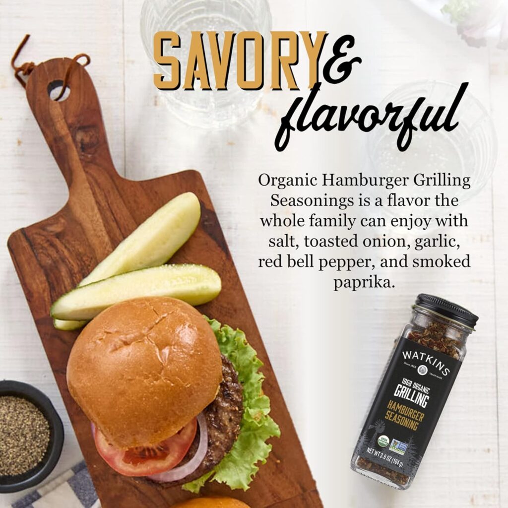 Watkins Organic Grilling Hamburger Seasoning, Non-GMO, Kosher, 3.6 Oz, 1-Pack Watkins Organic Grilling Hamburger Seasoning, Non-GMO, Kosher, 3.6 Oz, 1-Pack