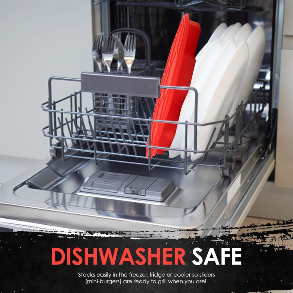 CUISINERITE - 7 in 1 Hamburger Slider Silicone Mold Hexagonal Patty Maker Press, Shape,  Freeze Non-Stick Stuffed Burger to Make Patties for Freezing, Grilling, Cooking Red, 9 round