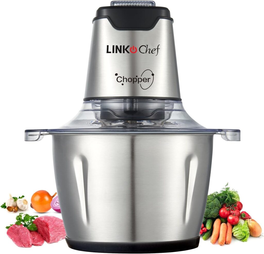 LINKChef Meat Grinder Electric, 8 Cup Food Chopper Processor with 4 Bi-Level Blades, 250W Stainless Steel Mincers for Kitchen, Vegetables, Onion, Garlic, Salad, Baby Food, Fruits, Nuts