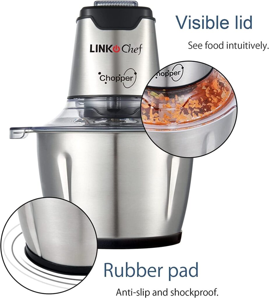 LINKChef Meat Grinder Electric, 8 Cup Food Chopper Processor with 4 Bi-Level Blades, 250W Stainless Steel Mincers for Kitchen, Vegetables, Onion, Garlic, Salad, Baby Food, Fruits, Nuts