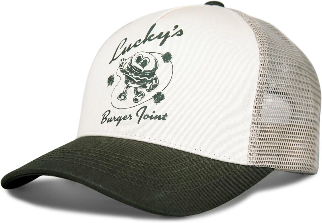 Lucky Brand Luckys Burger Joint Womens Trucker Cap with Adjustable Back Closure Lucky Brand Luckys Burger Joint Womens Trucker Cap with Adjustable Back Closure