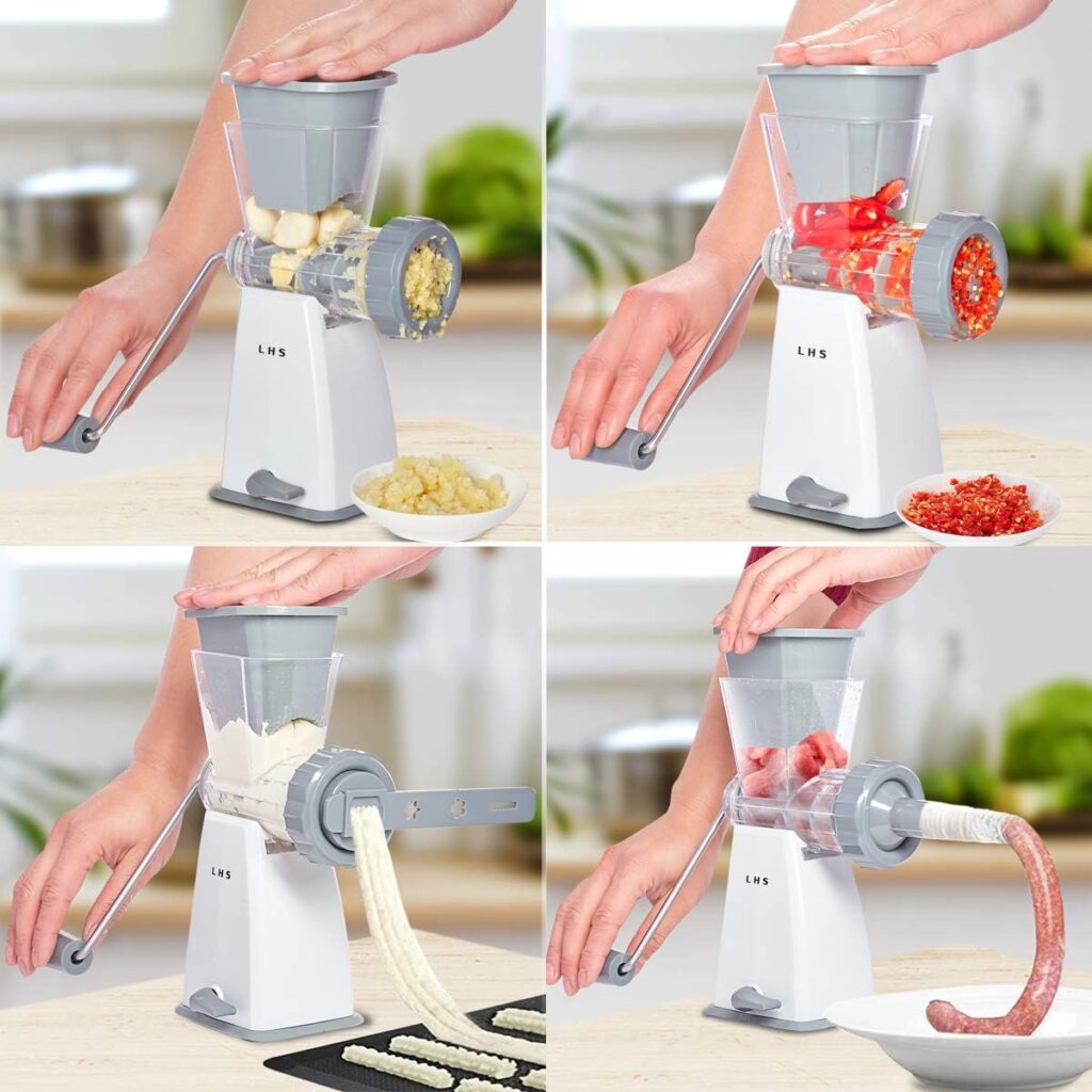 Manual Meat Grinder with Stainless Steel Blades Heavy Duty Powerful Suction Base for Home Use Fast and Effortless for All Meats-White