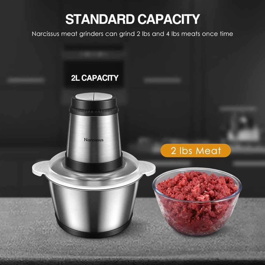 Narcissus Food Processor, 500W Professional Meat Grinder Chopper for Meat  Vegetable, 8-Cup 2L Capacity, Quick Chopping and Mixing Meats, Vegetables  Fruits, with a Scraper