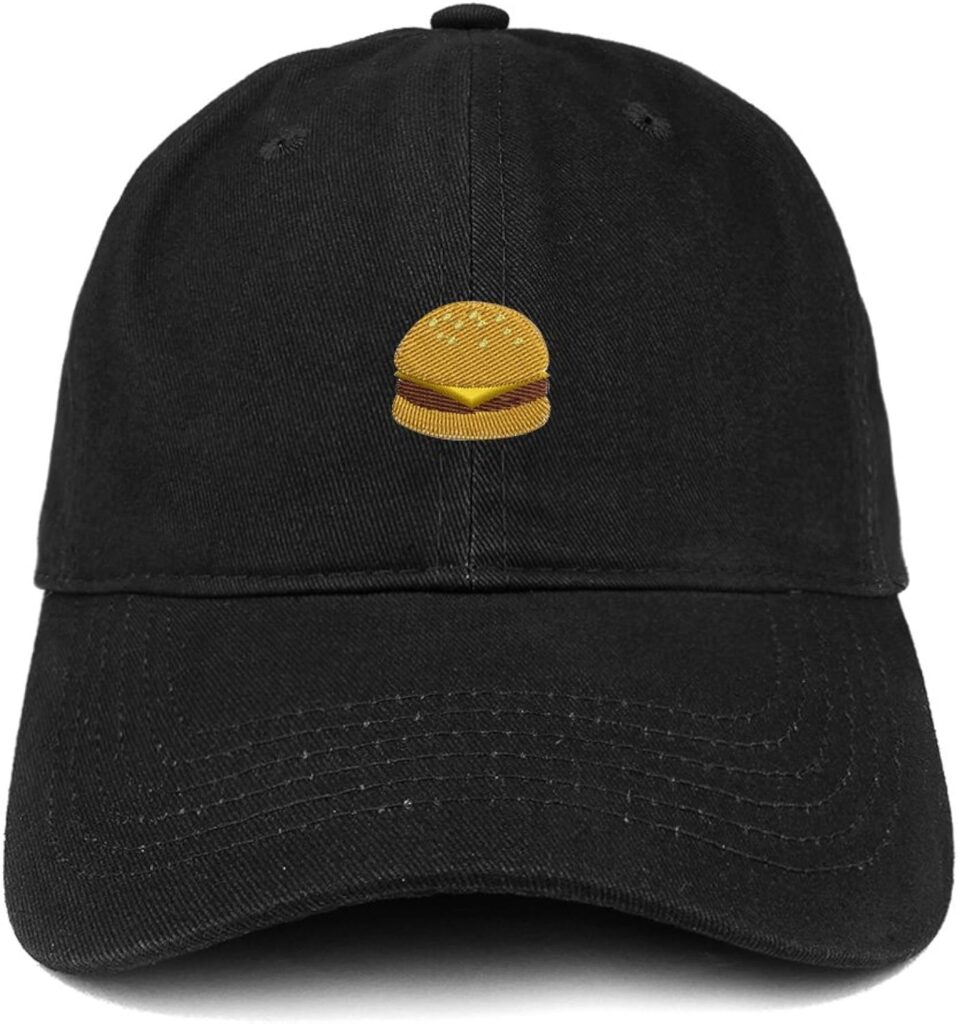 Trendy Apparel Shop Cheese Burger Emoticon Quality Embroidered Low Profile Cotton Dad Hat Cap - Black